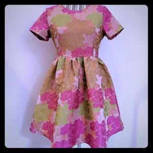 Pink peony floral jacqard babydoll dress